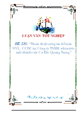 Luận văn Hoàn thiện công tác kế toán NVL, CCDC tại Công ty TNHH nhà nước một thành viên Cơ Khí Quang Trung