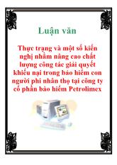 Luận văn Thực trạng và một số kiến nghị nhằm nâng cao chất lượng công tác giải quyết khiếu nại trong bảo hiểm con