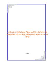 Luận văn Ngân hàng Nông nghiệp và Phát triển nông thôn với các biện pháp phòng ngừa rủi ro tín dụng