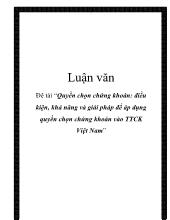 Luận văn Quyền chọn chứng khoán, điều kiện, khả năng và giải pháp để áp dụng quyền chọn chứng khoán vào TTCK Việt Nam
