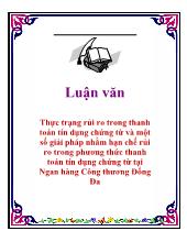 Luận văn Thực trạng rủi ro trong thanh toán tín dụng chứng từ và một số giải pháp nhằm hạn chế rủi ro trong phương thức thanh toán tín dụng chứng từ tại Ngân hàng Công thương Đống Đa