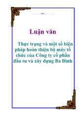 Đề tài Thực trạng và một số biện pháp hoàn thiện bộ máy tổ chức của Công ty cổ phần đầu tư và xây dựng Ba Đình