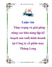 Luận văn Thực trạng lập kế hoạch sản xuất kinh doanh tại Công ty cổ phần may Thăng Long