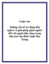 Đề tài Những yếu tố tác động đến nghèo và giải pháp giảm nghèo đối với người dân sống trong khu bảo tồn Biển Vịnh Nha Trang
