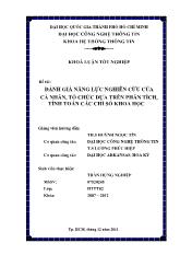 Khóa luận Đánh giá năng lực nghiên cứu của cá nhân, tổ chức dựa trên phân tích, tính toán các chỉ số khoa học