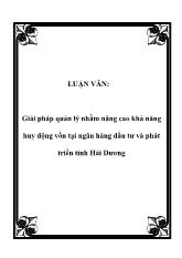 Luận văn Giải pháp quản lý nhằm nâng cao khả năng huy động vốn tại ngân hàng đầu tư và phát triển tỉnh Hải Dương