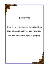 Đề tài Quản lý rủi ro tín dụng tại Chi nhánh Ngân hàng Nông nghiệp và Phát triển Nông thôn tỉnh Kon Tum - Thực trạng và giải pháp