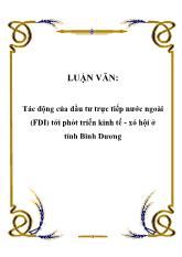 Đề tài Tác động của đầu tư trực tiếp nước ngoài (FDI) tới phát triển kinh tế - Xã hội ở tỉnh Bình Dương