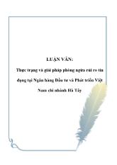 Đề tài Thực trạng và giải pháp phòng ngừa rủi ro tín dụng tại Ngân hàng Đầu tư và Phát triển Việt Nam chi nhánh Hà Tây