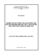 Đề tài Nghiên cứu hệ thống câu hỏi hướng dẫn học bài văn bản văn học lớp 11 qua hai bộ sách ngữ văn chuẩn và nâng cao