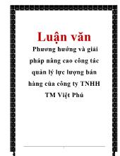 Chuyên đề Phương hướng và giải pháp nâng cao công tác quản lý lực lượng bán hàng của công ty TNHH thương mại Việt Phú