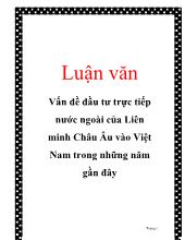 Đề tài Vấn đề đầu tư trực tiếp nước ngoài của liên minh châu Âu vào Việt Nam trong những năm gần đây