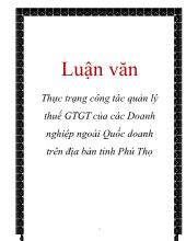 Luận văn Thực trạng công tác quản lý thuế GTGT của các doanh nghiệp ngoài quốc doanh trên địa bàn tỉnh Phú Thọ