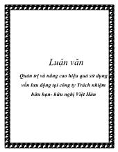 Chuyên đề Quản trị và nâng cao hiệu quả sử dụng vốn lưu động tại công ty TNHH hữu nghị Việt Hàn