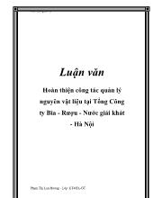 Đề tài Hoàn thiện công tác quản lý nguyên vật liệu tại tổng công ty bia – rượu – nước giải khát Hà Nội