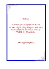 Đề tài Thực trạng hoạt động kinh doanh và một số giải pháp nâng cao hiệu quả hoạt động kinh doanh của công ty TNHH Kỳ Nghỉ Việt