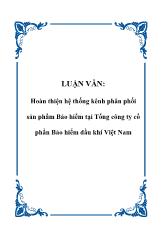 Khóa luận Hoàn thiện hệ thống kênh phân phối sản phẩm Bảo hiểm tại Tổng công ty cổ phần Bảo hiểm dầu khí Việt Nam