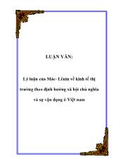 Đề tài Lý luận của Mác-Lênin về kinh tế thị trường theo định hướng xã hội chủ nghĩa và sự vận dụng ở Việt nam