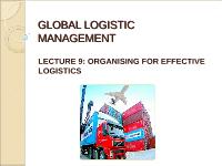 Organising for effective logistics
