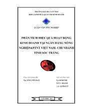 Luận văn Phân tích hiệu quả hoạt động kinh doanh tại ngân hàng nông nghiệp và phát triển nông thôn Việt Nam Chi nhánh tỉnh Sóc Trăng