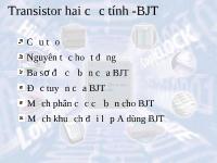 Bài giảng Transistor hai cực tính BJT