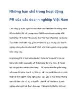 Những hạn chế trong hoạt động PR của các doanh nghiệp Việt Nam