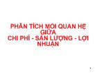 Phân tích mối quan hệ giữa chi phí - Sản lượng - Lợi nhuận