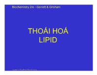 Bài giảng Thoái hoá Lipid