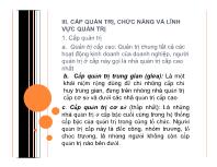 III. Cấp quản trị, chức năng và lĩnh vực quản trị