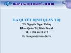 Bài giảng Ra quyết định Quản trị (tiếp theo)