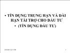 Bài giảng Tín dụng trung hạn và dài hạn tài trợ cho đầu tư (tín dụng đầu tư) (tiếp)