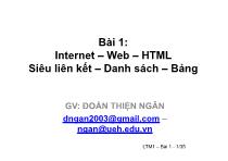 Ngôn ngữ lập trình Java - Bài 1: Internet – Web – HTML Siêu liên kết – Danh sách – Bảng