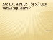 Sao lưu và phục hồi dữ liệu trong SQL server